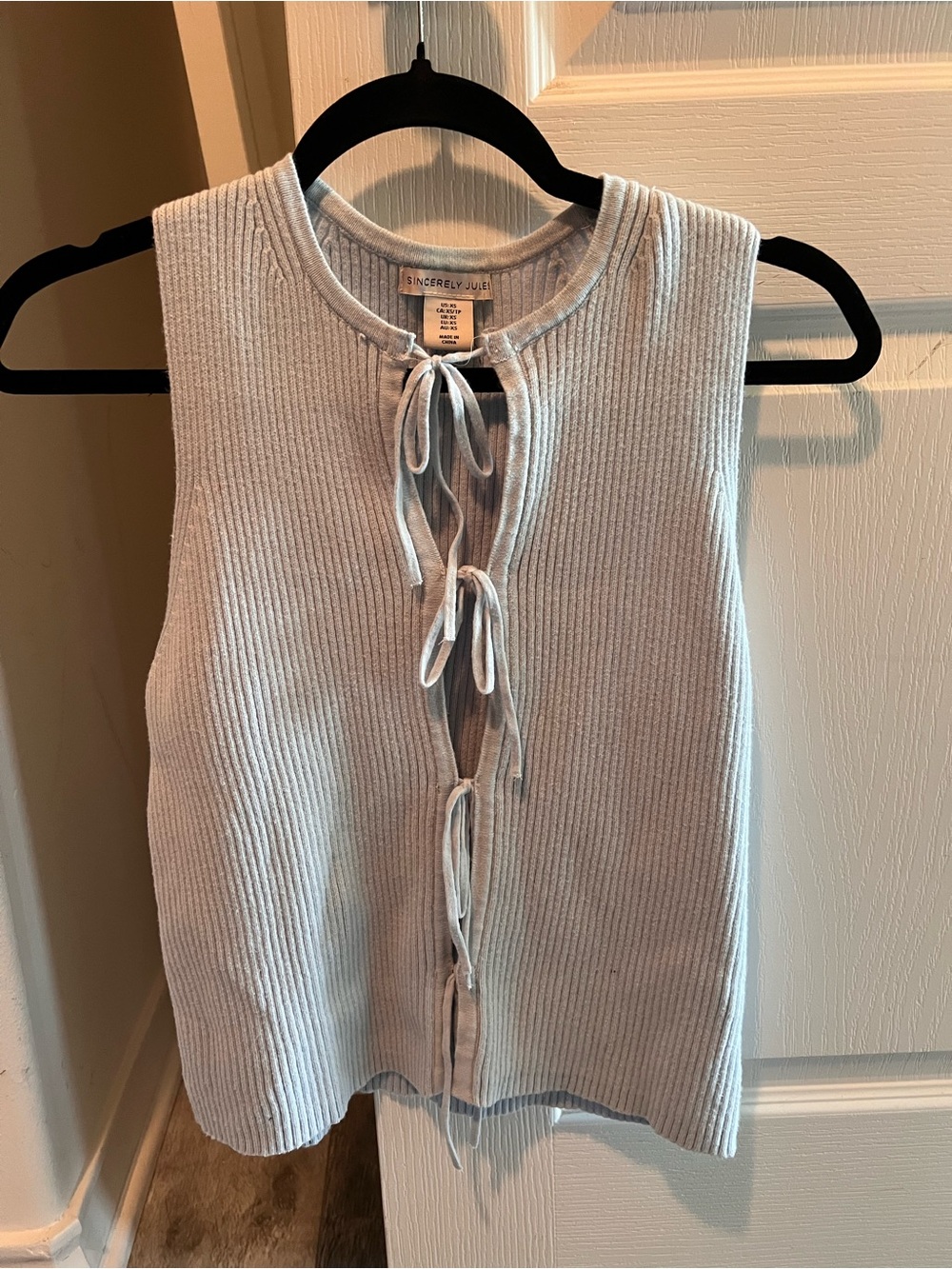 Sincerely Jules Light Gray Ribbed Tie-Front Tank